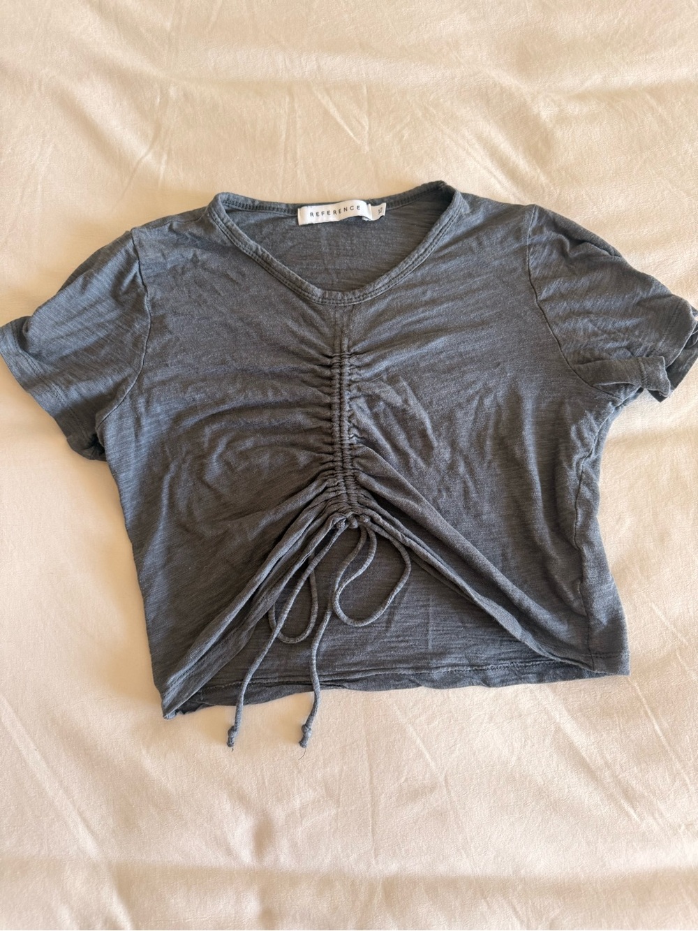 Reference Charcoal Ruched Drawstring Crop Tee